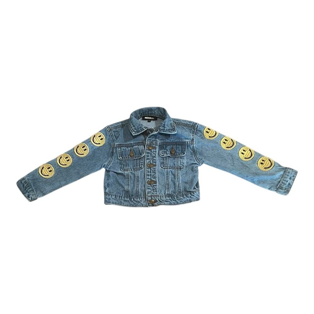 Fashion Nova Kids Toddler Smiley Face Girls Jean Denim Jacket Size 2